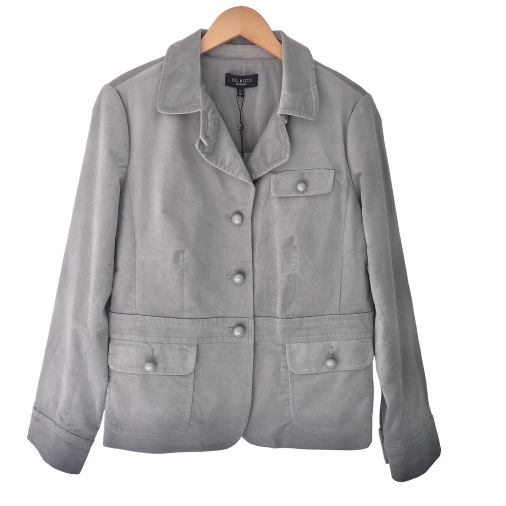 Talbots Velvet Blazer Grace Fit Semi-Fitted Single Breasted Silver Gray NWT | 14